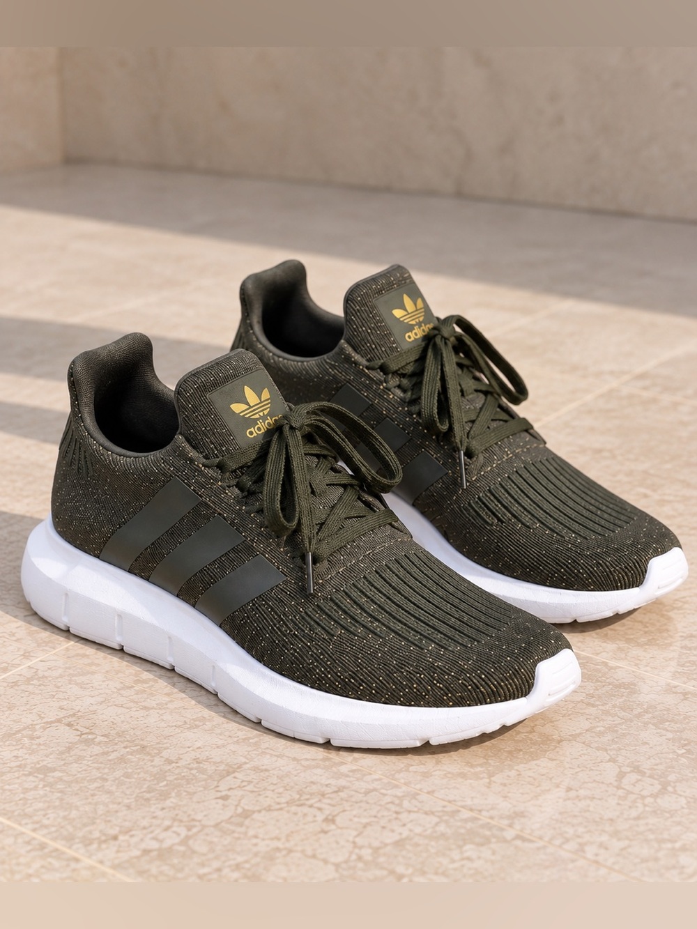adidas Olive Green Knit Trainers with White Sole